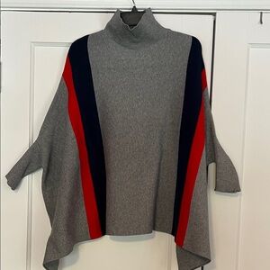 Gray and Striped Poncho Sweater